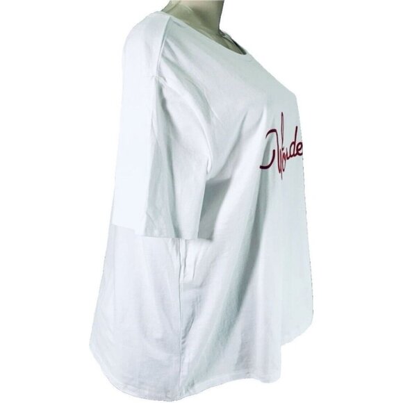 La Redoute L White Crew Neck Red Wonderful Text Graphic Cotton Short Sleeve Tee - Picture 3 of 6